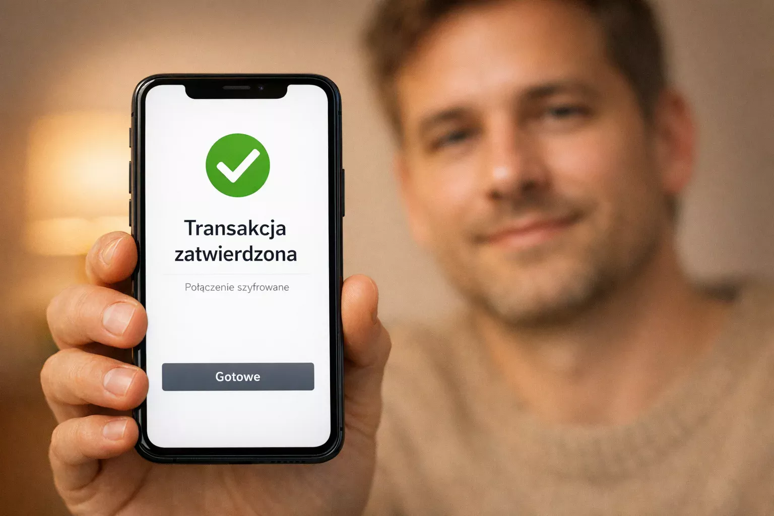 Osoba bezpiecznie korzystająca z aplikacji bankowej na smartfonie
