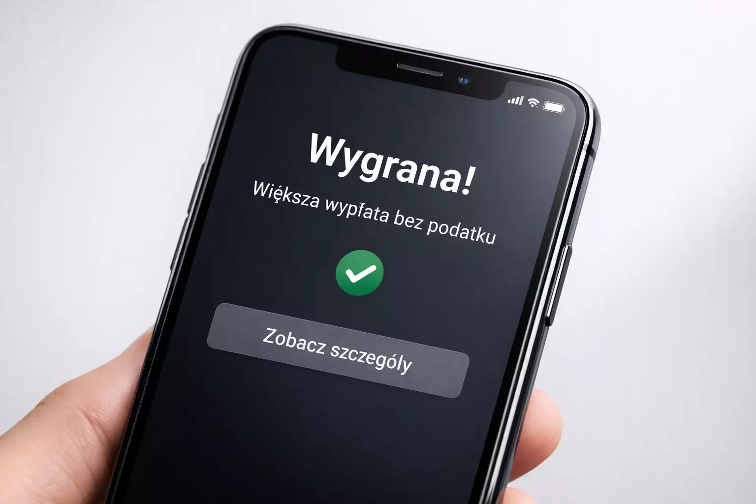 Smartfon z aplikacją do zakładów sportowych pokazujący wygraną