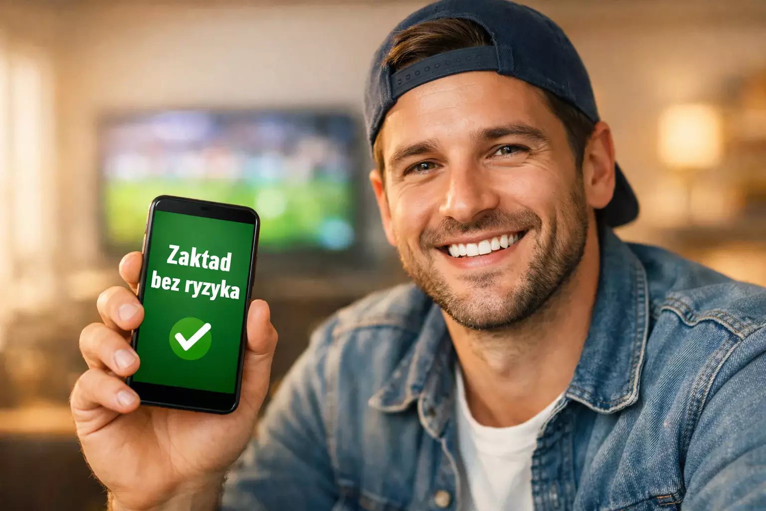 Kibic z uśmiechem patrzący na kupon zakładów
