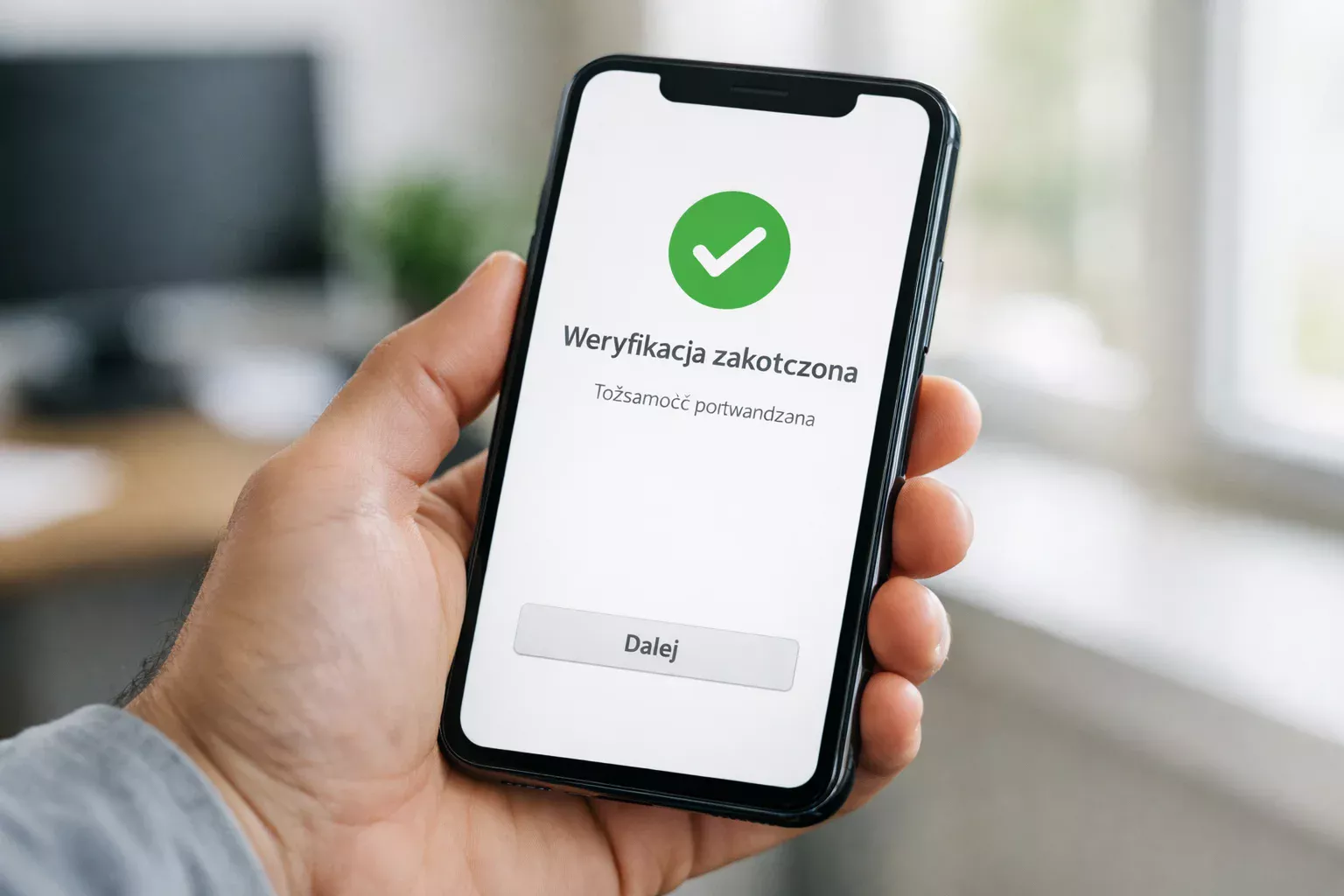 Osoba weryfikująca tożsamość przez aplikację mobilną