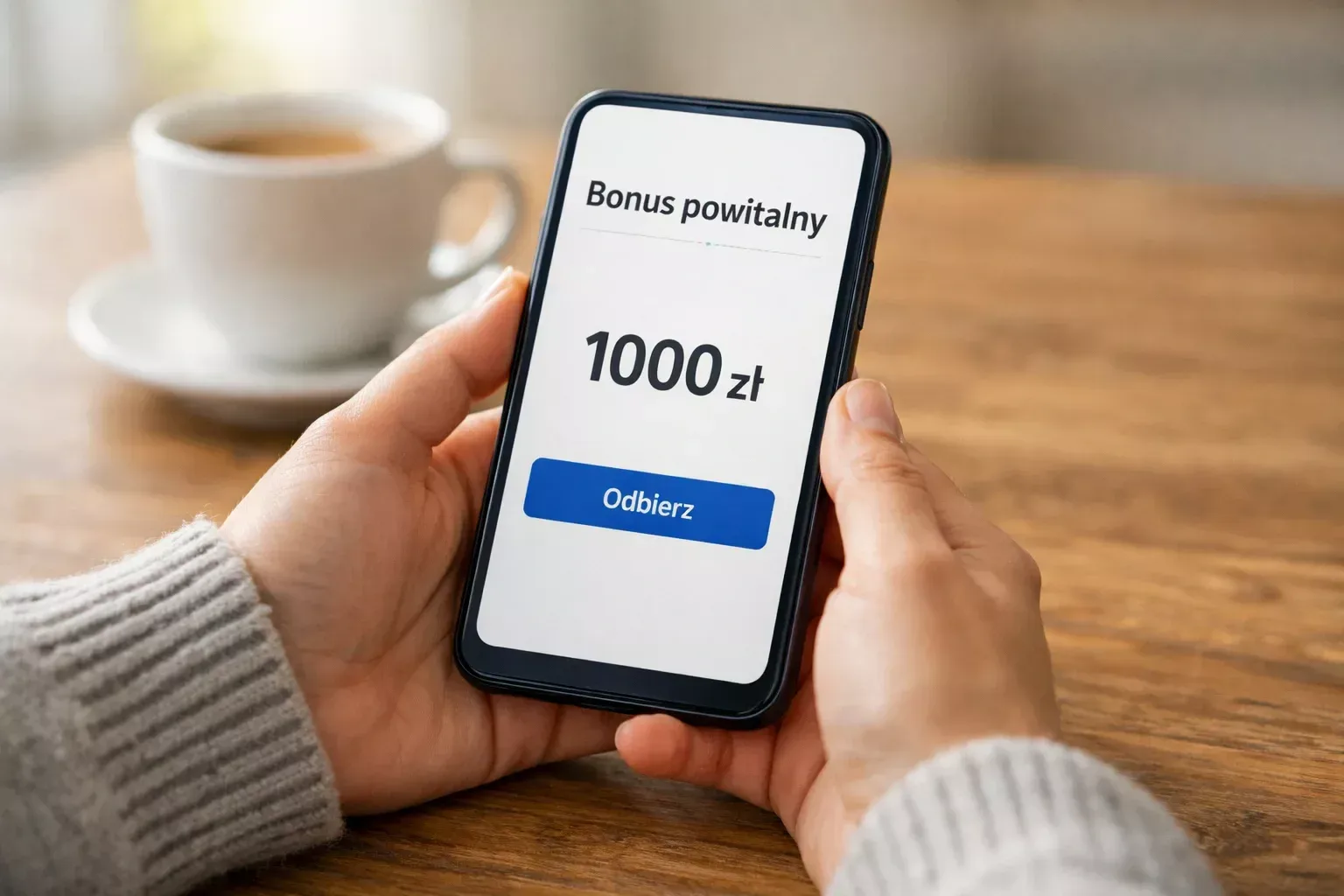 Osoba sprawdzająca bonus na telefonie komórkowym