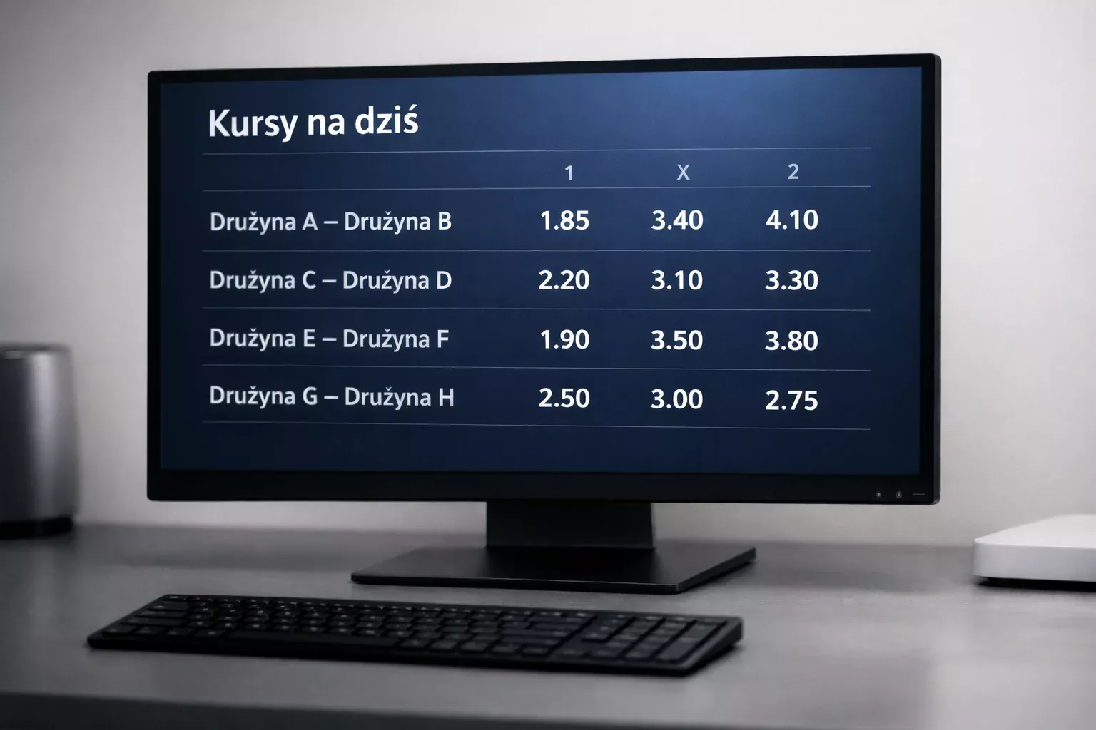 Ekran z kursami bukmacherskimi na różne mecze
