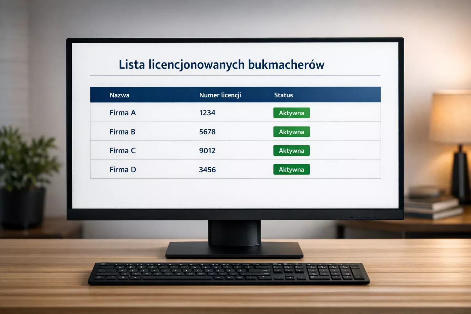 Lista zatwierdzonych bukmacherów na ekranie komputera