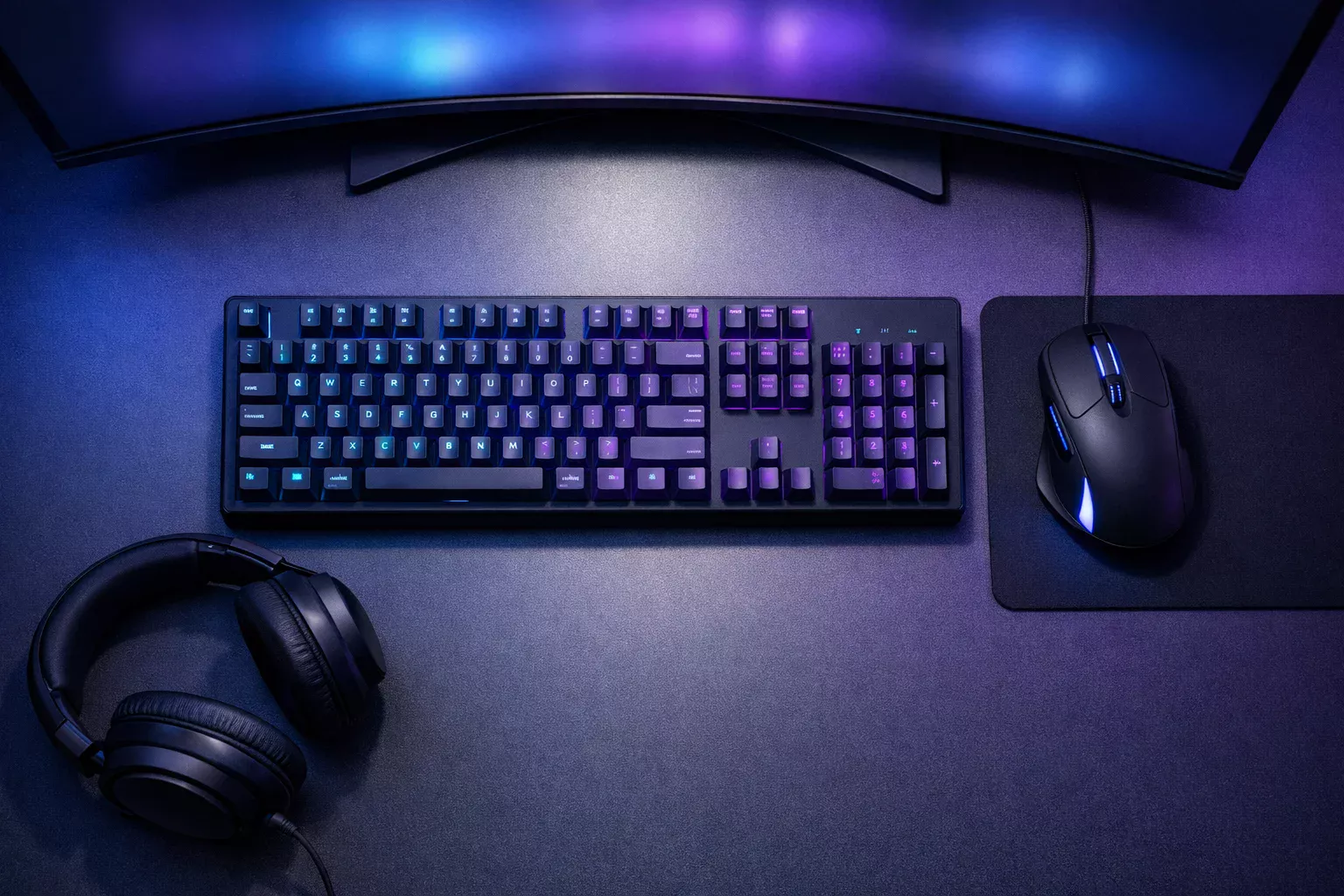 Profesjonalny setup gamingowy z monitorem i klawiaturą