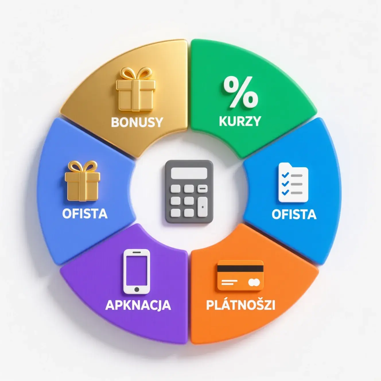 Infografika metodologii oceny bukmacherów - 5 kategorii z wagami procentowymi