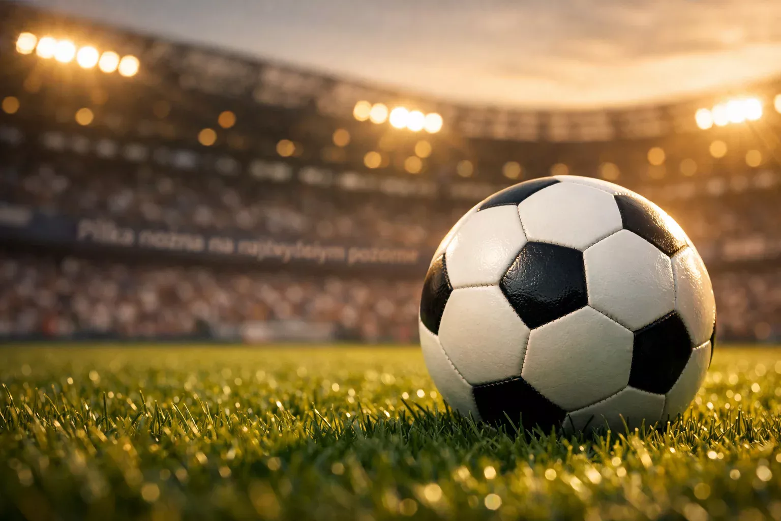 Piłka nożna na murawie stadionu piłkarskiego