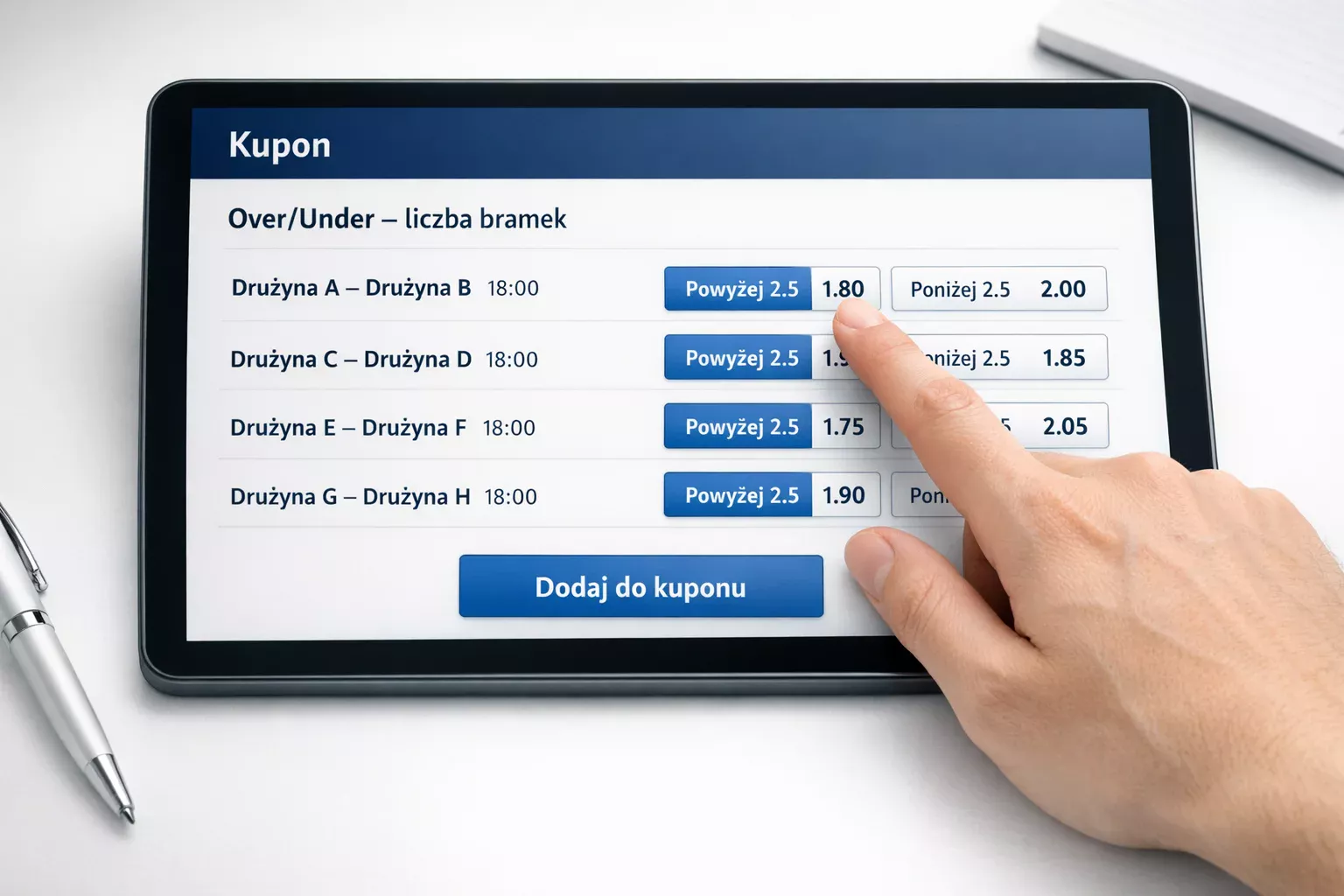 Kupon zakładów z meczami piłkarskimi
