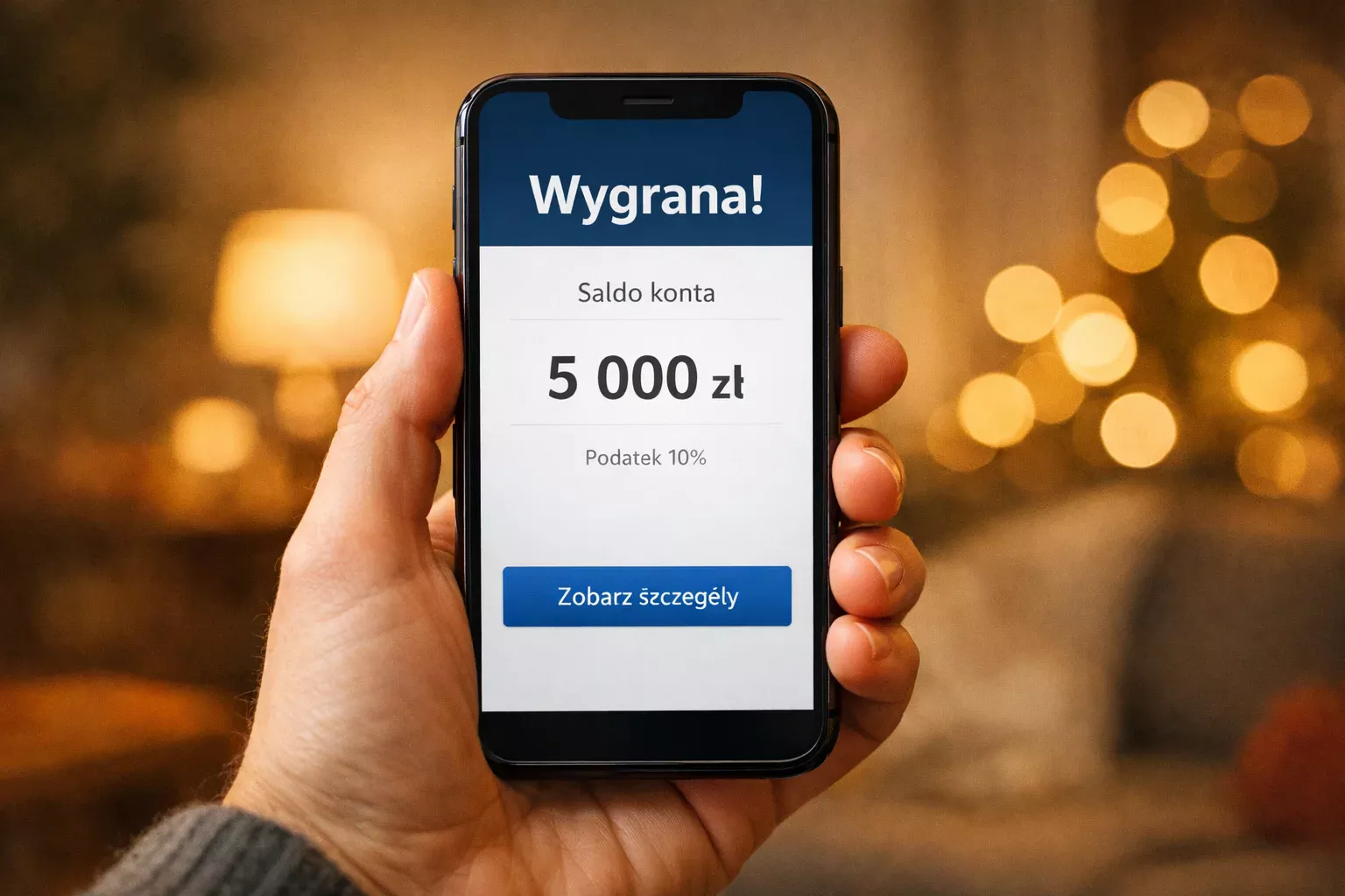 Smartfon pokazujący wysoką wygraną na koncie