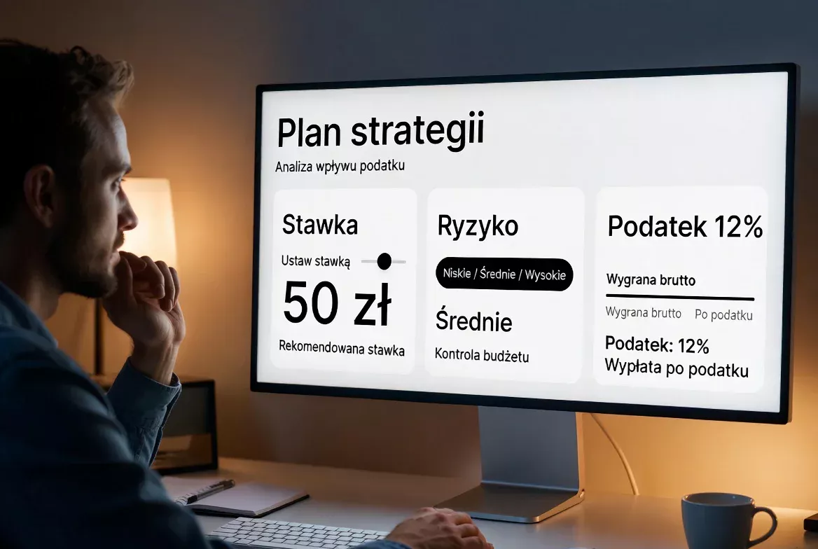 Osoba analizująca strategie zakładów na komputerze