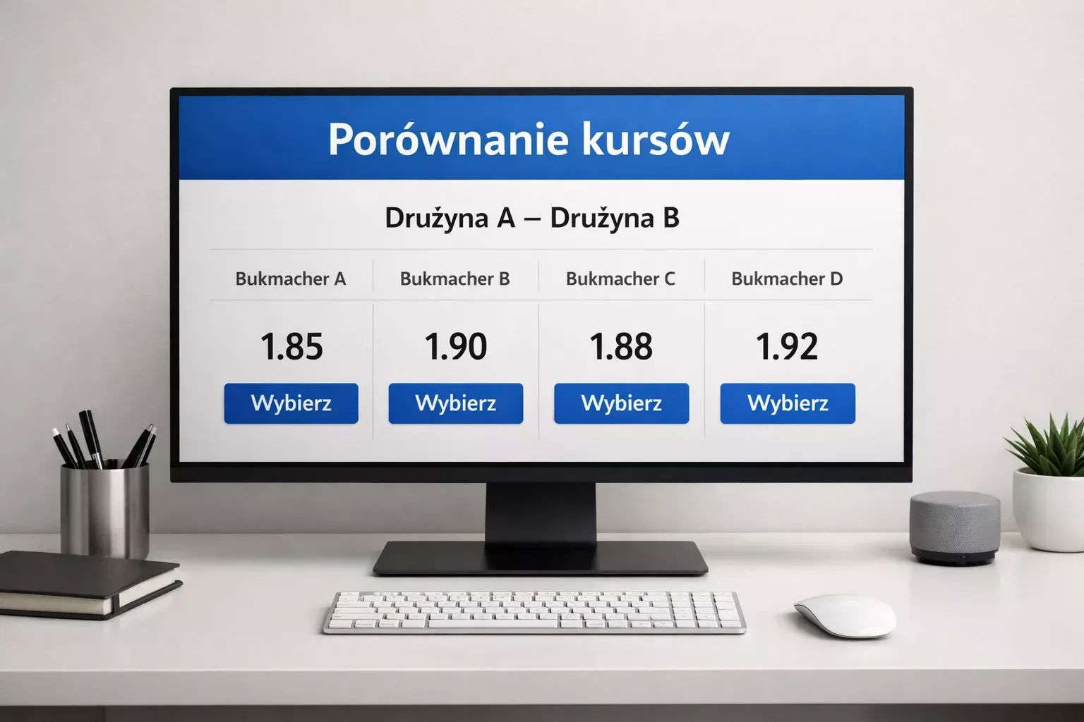 Ekran komputera z porównaniem kursów bukmacherskich