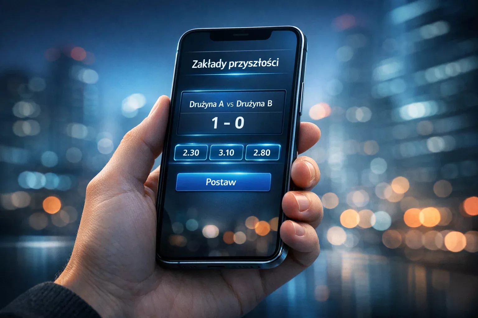 Futurystyczny interfejs zakładów bukmacherskich na smartfonie