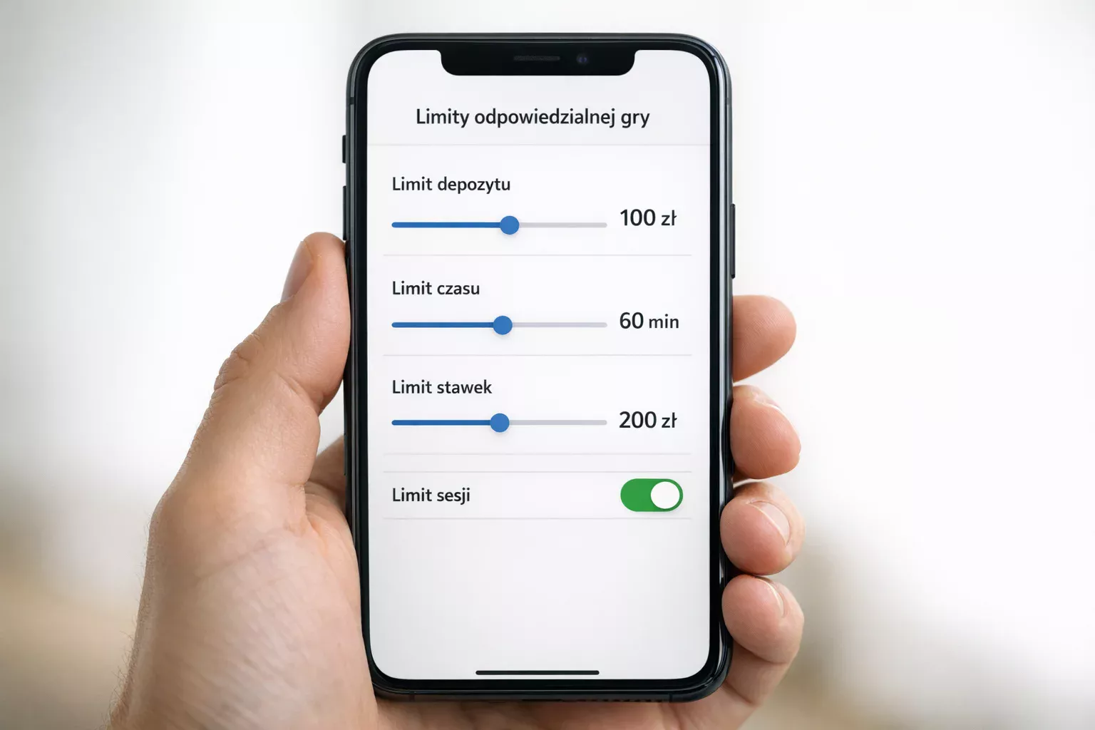 Ustawienia limitu gry na ekranie smartfona