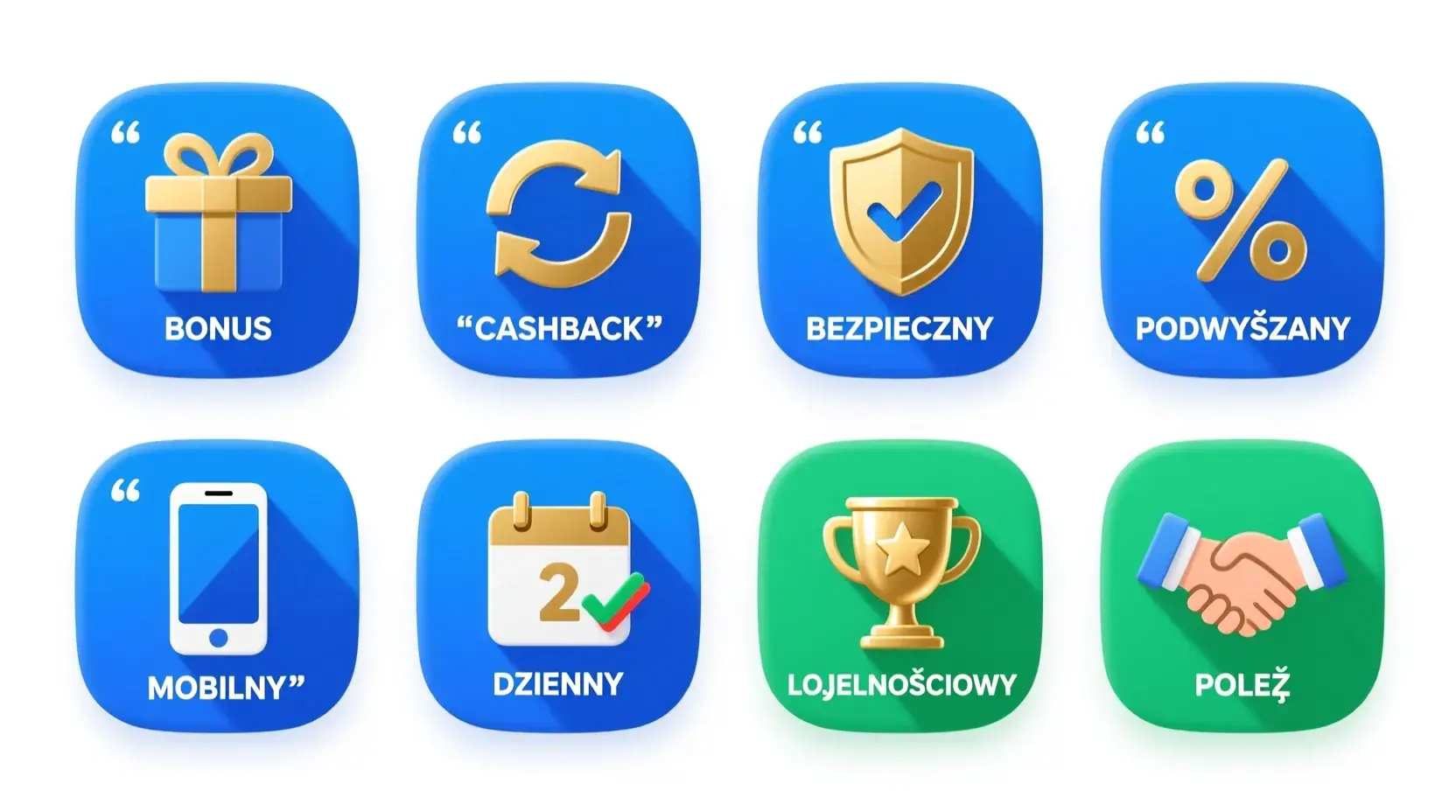 Rodzaje bonusów bukmacherskich - ikony przedstawiające bonus powitalny, cashback, zakłady bez ryzyka
