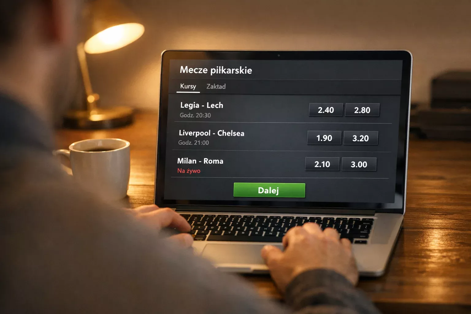 Osoba przeglądająca ofertę sportową na laptopie