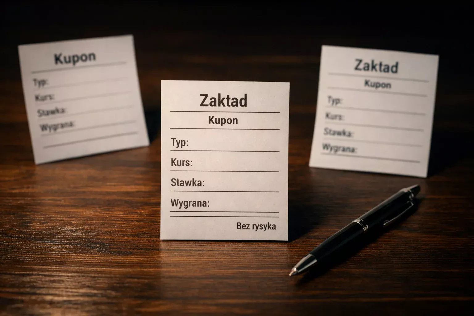 Trzy kupony zakładów ułożone na stole