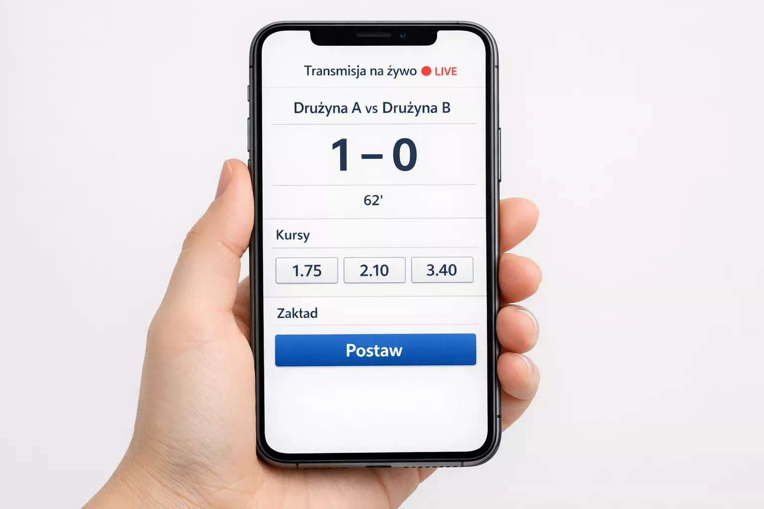 Smartfon z transmisją meczu w aplikacji bukmacherskiej