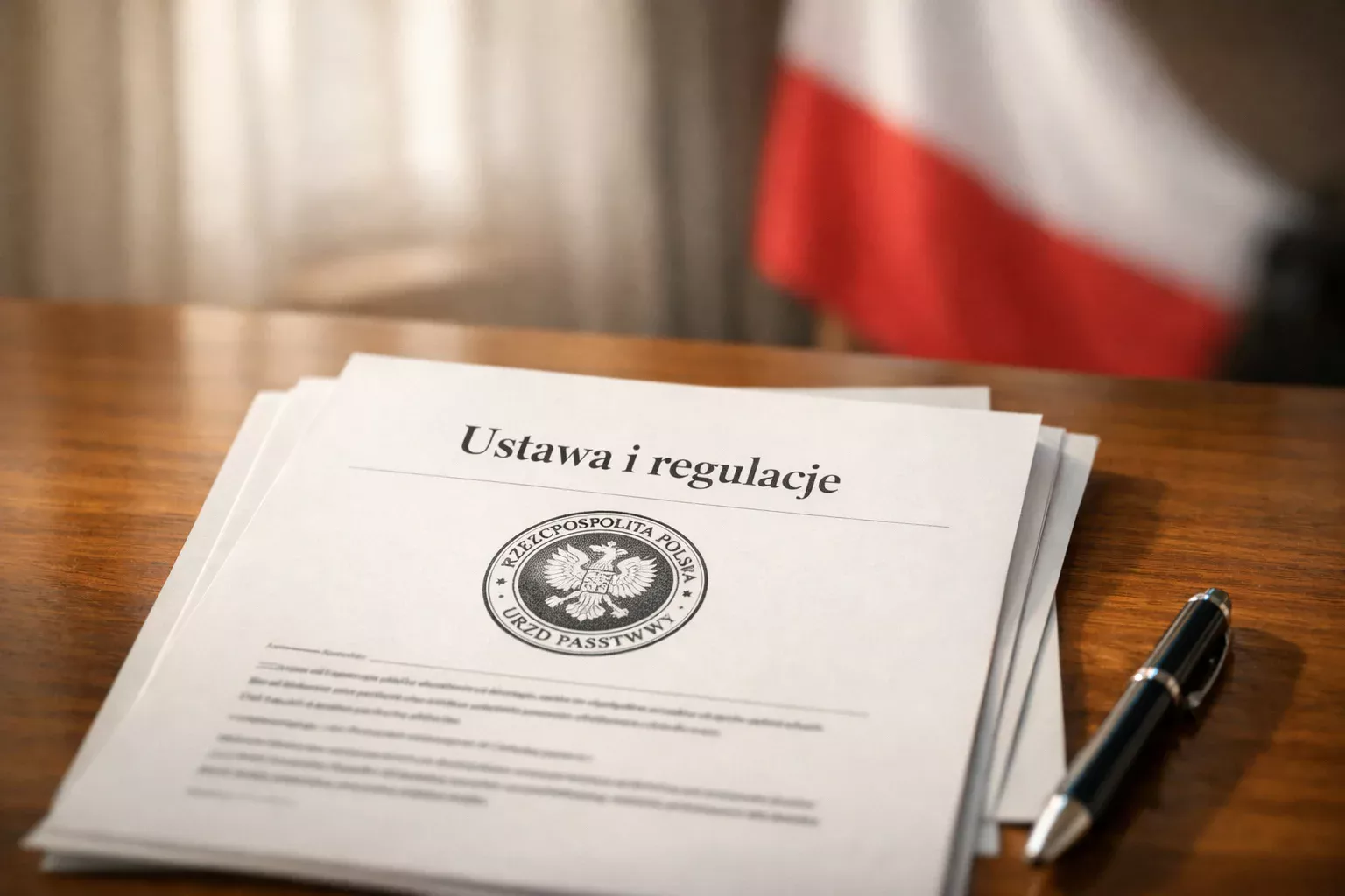 Dokument prawny z polską flagą w tle