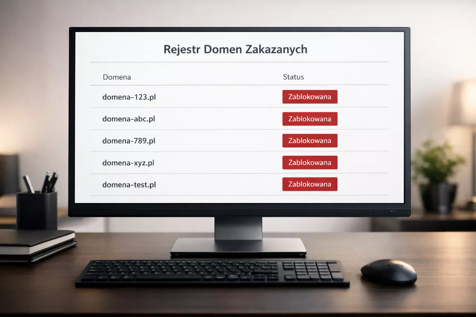 Ekran komputera z listą zablokowanych stron internetowych